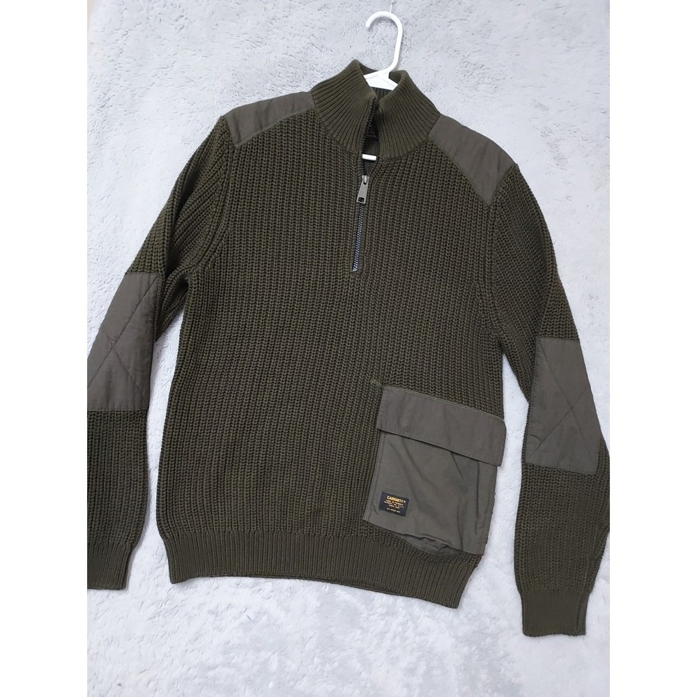 Carhartt WIP Sweater Mens Small Work Progress Walker Half Zip Commando Military